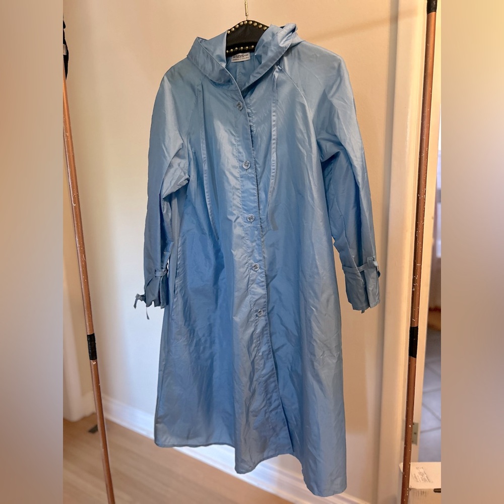 VTG THE TOTES COAT Light Blue Ruffle Rain Jacket Midi Fits M/L